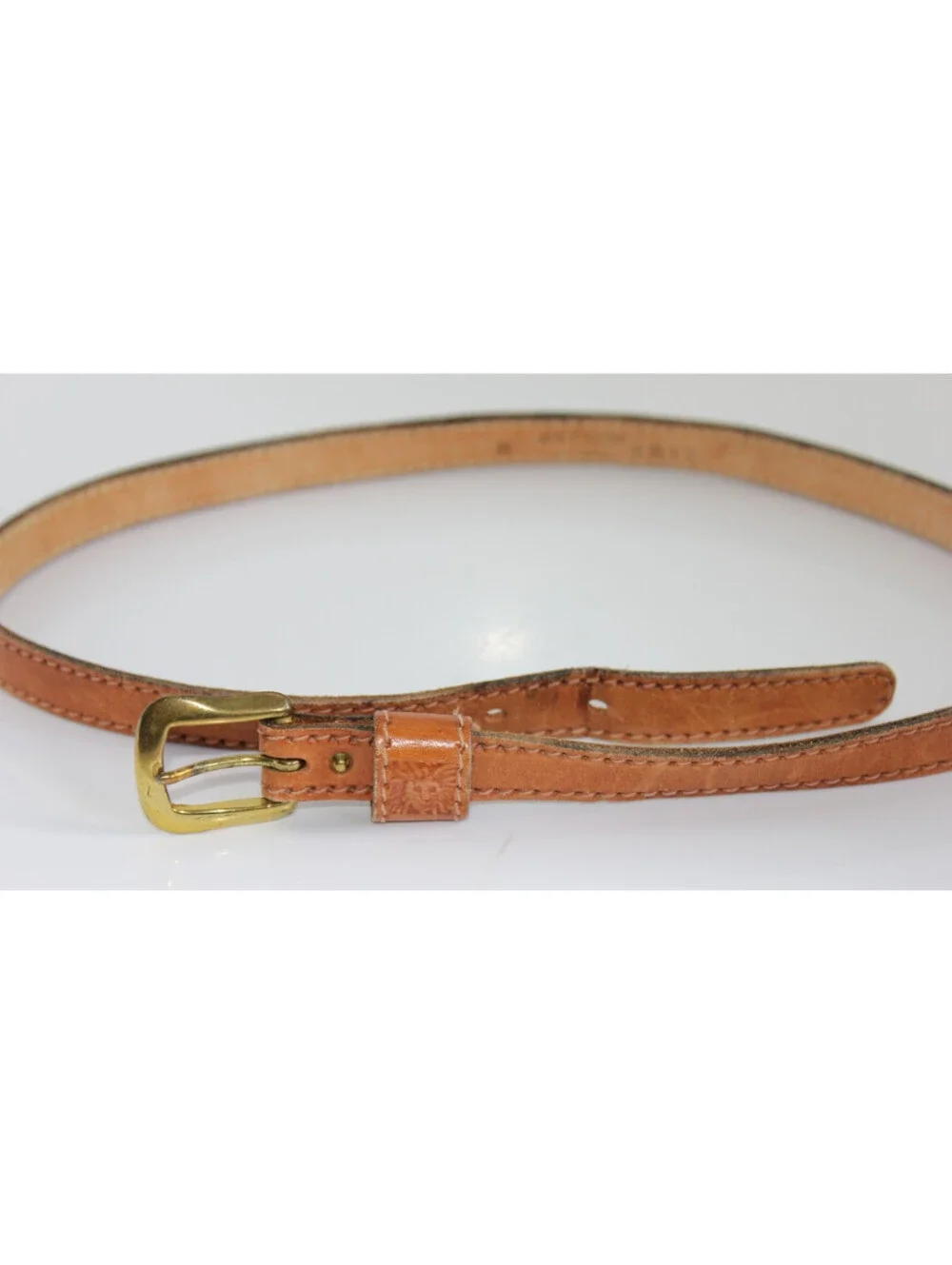 Vintage Anne Klein for Calderon British Tan Genuine Leather Skinny Belt - Size M
